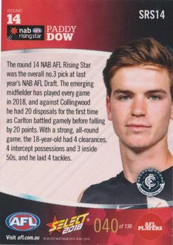 2018 Select AFL Rising Stars #SRS14 Paddy Dow Back